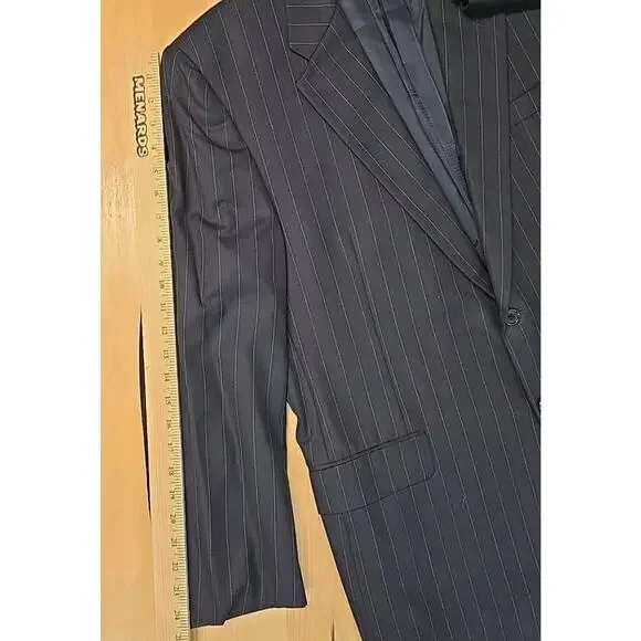 Hickey Freeman Blazer Mens Size 44R Loro Piana Tasmanian 130s Black Pinstripe